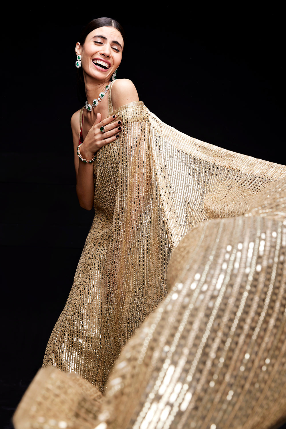 Golden sequin work saree