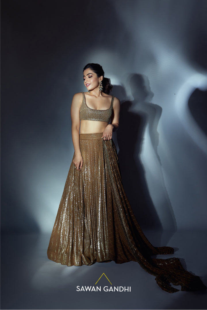 Coffee gold sequins lehnga set