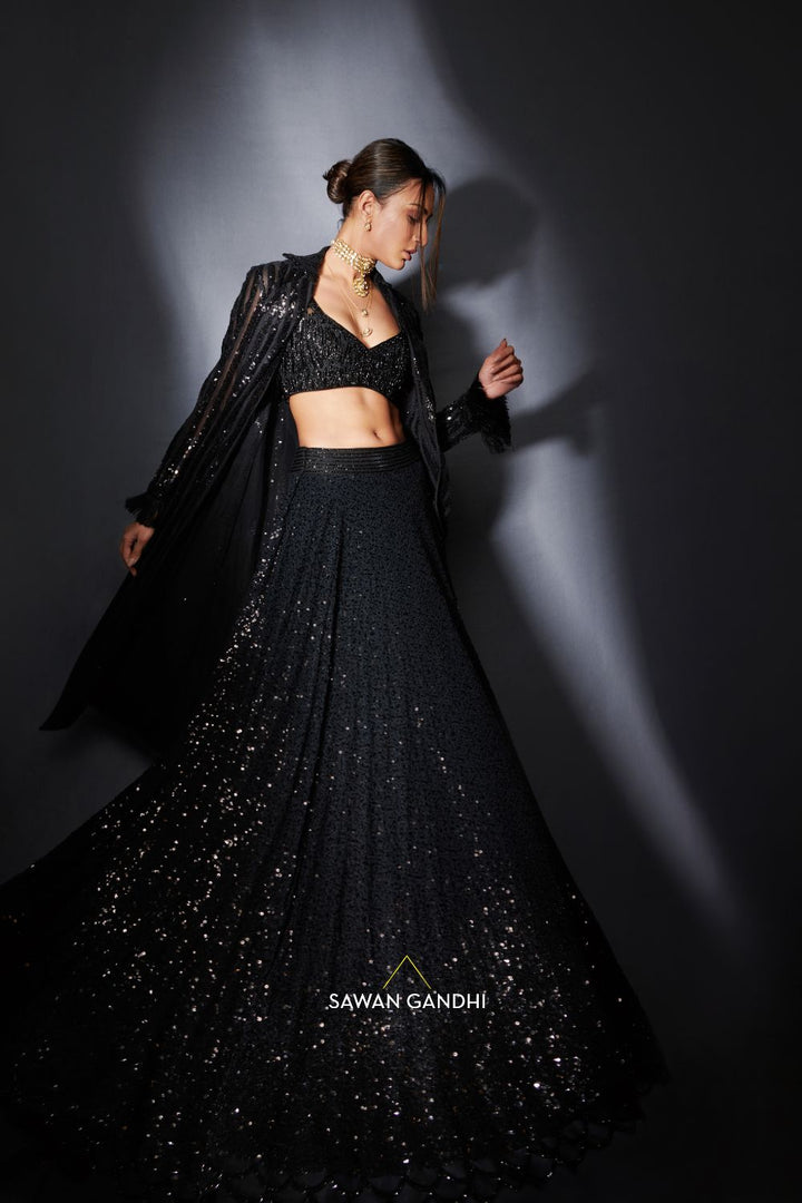 Erica in Black sequins lehenga