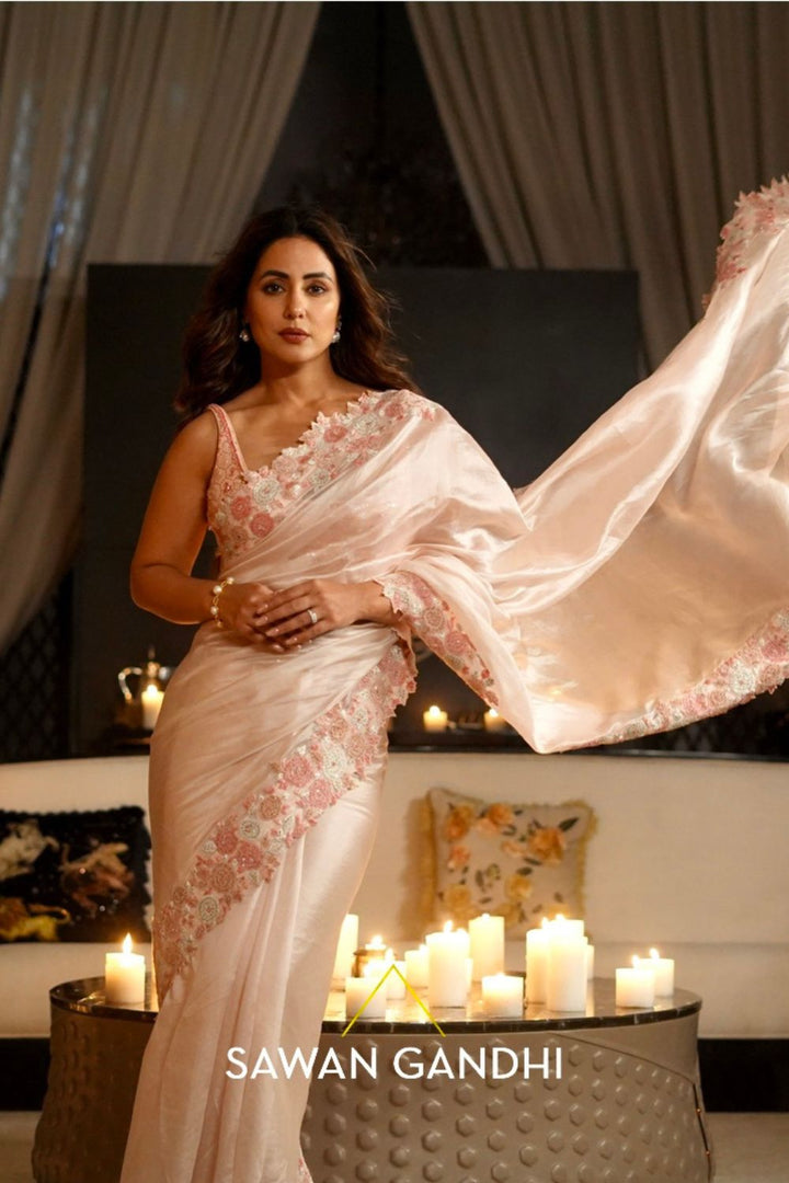 Hina Khan in Blush applique saree