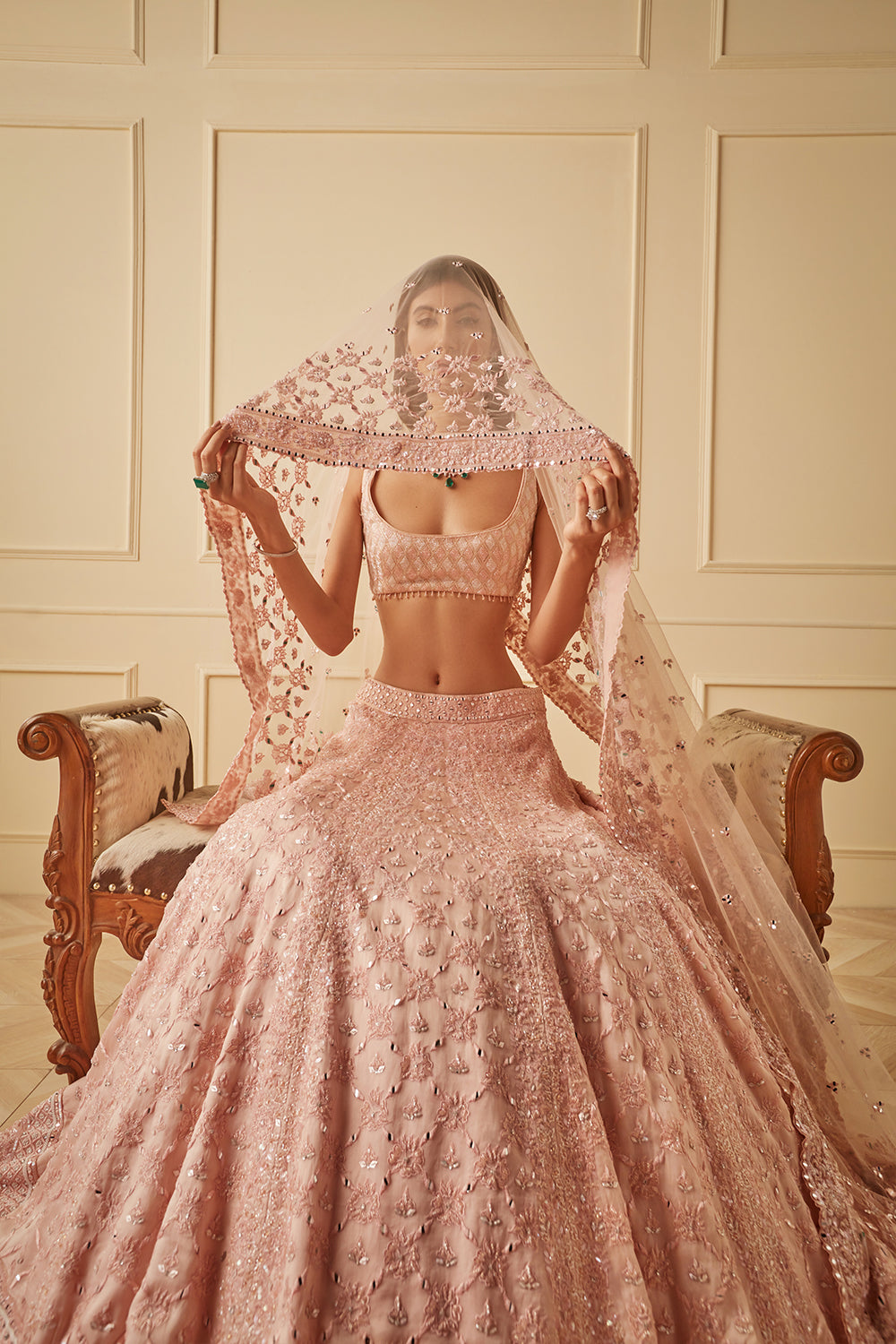 Blush pink organza lehnga