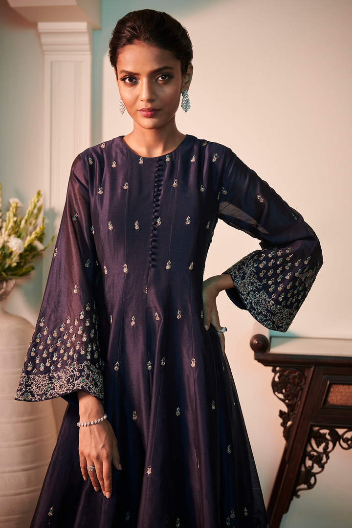 SUNEHRI Navy Blue Short Anarkali & Pants