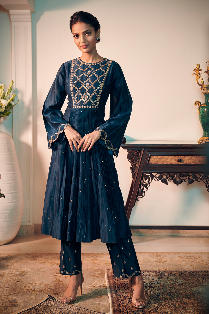 SUNEHRI Teal Straight Suit & Pants