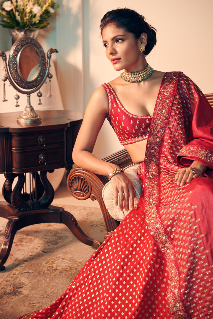 SUNEHRI Red Lehenga Choli Set