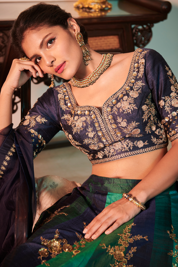 SUNEHRI Peacock Color Lehenga Choli Set