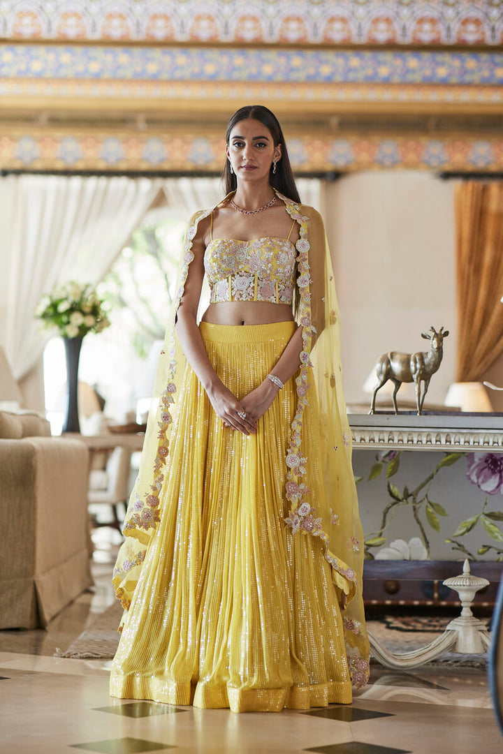 Yellow Applique Lehenga Set
