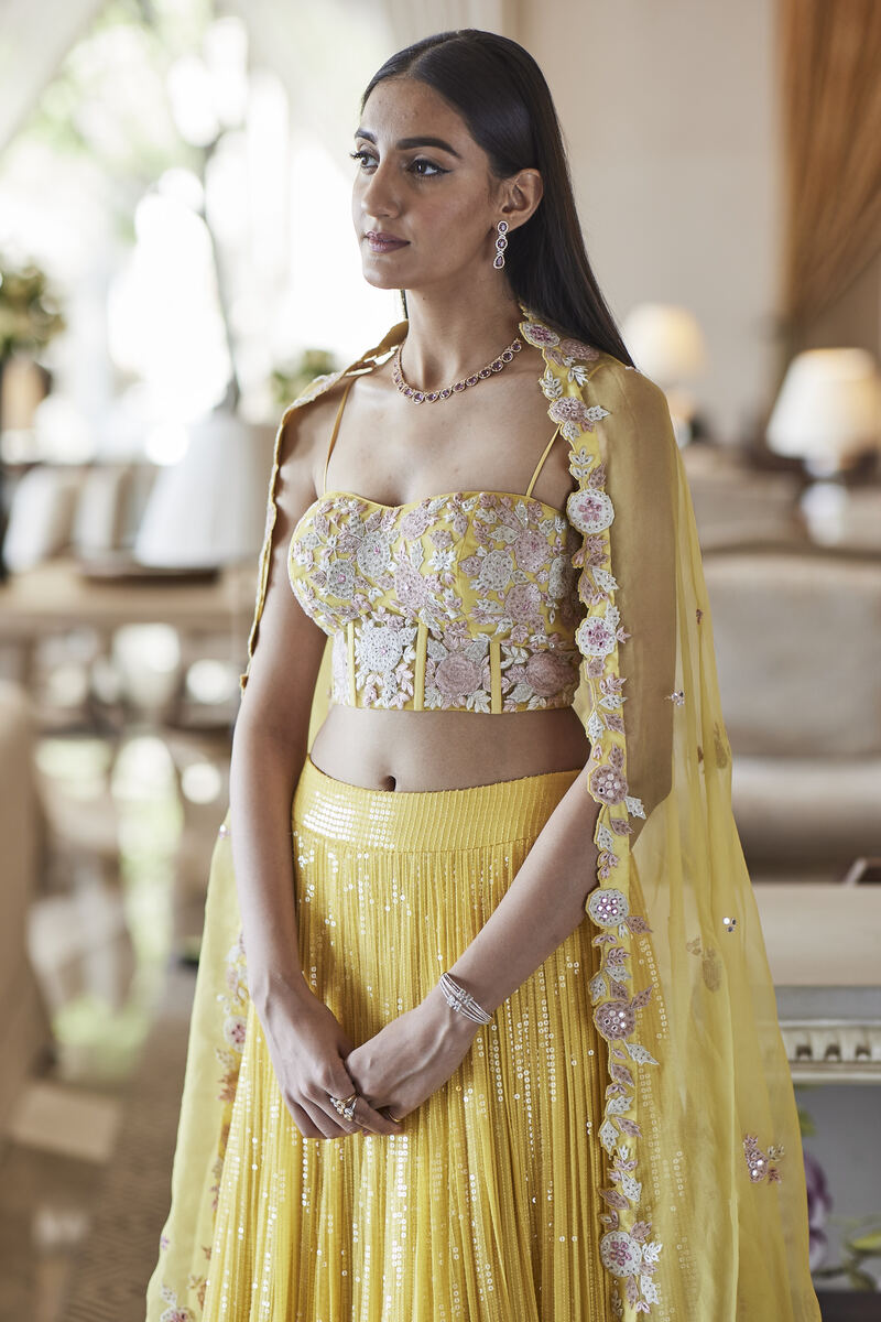 Yellow Applique Lehenga Set