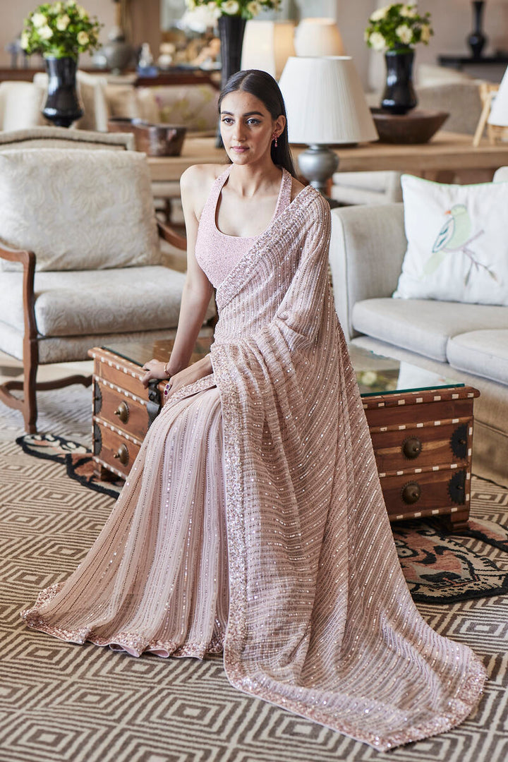 Blush Crystal and Sequence Saree