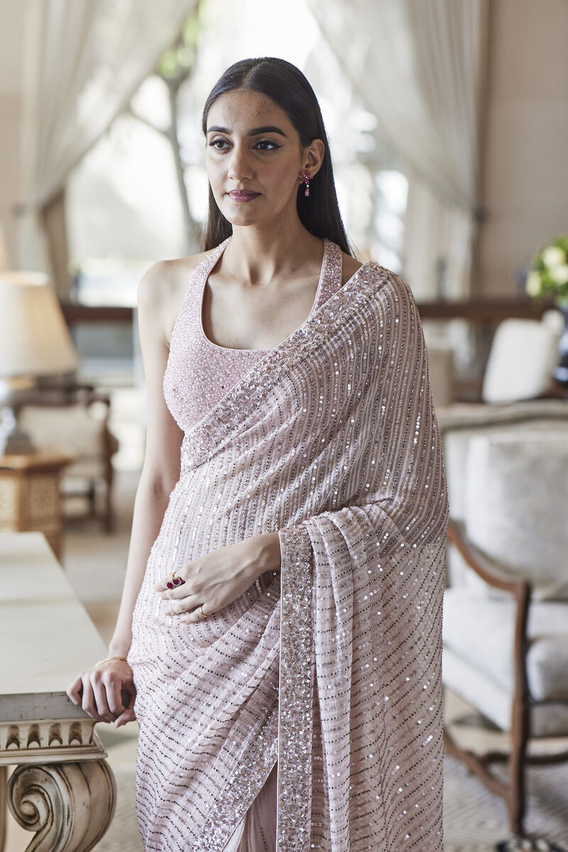 Blush Crystal and Sequence Saree