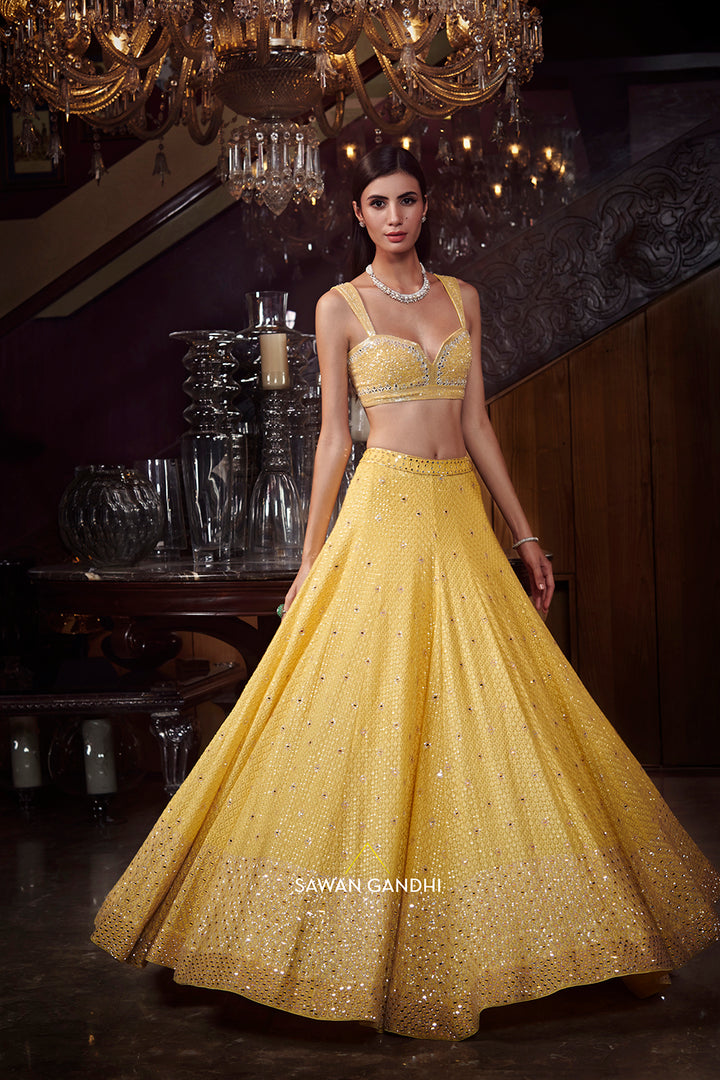 Yellow chikankari lehenga