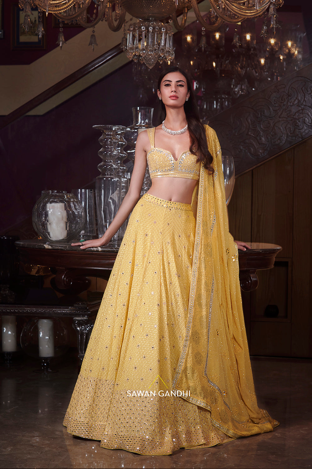 Yellow chikankari lehenga