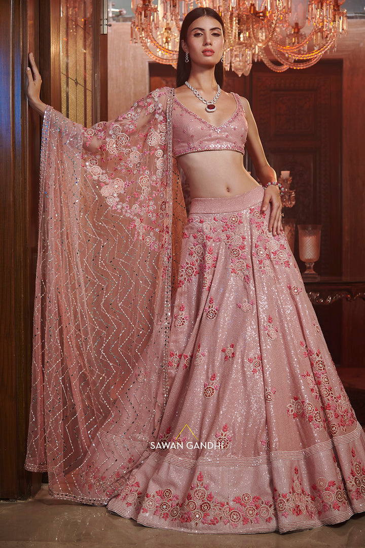 Rose pink sequins lehenga