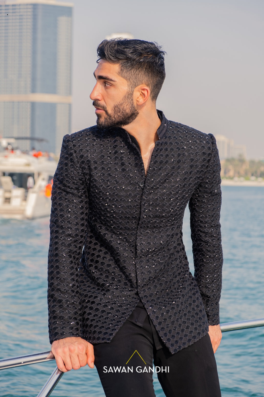 Black fish scale bandhgala