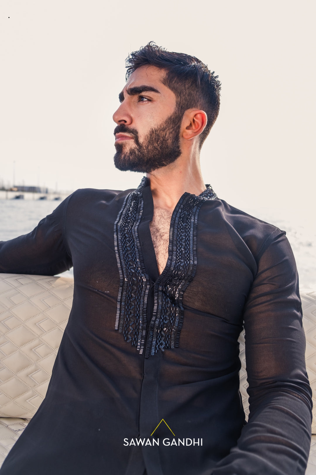 Black cutdana and sequins shirt