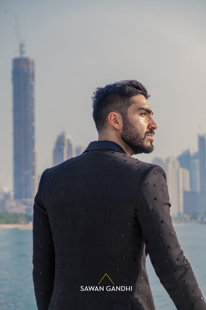 Black cutdana jacket