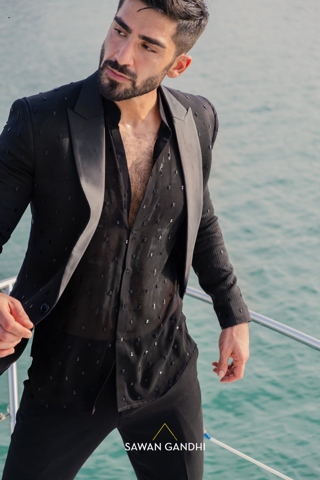 Black cutdana jacket