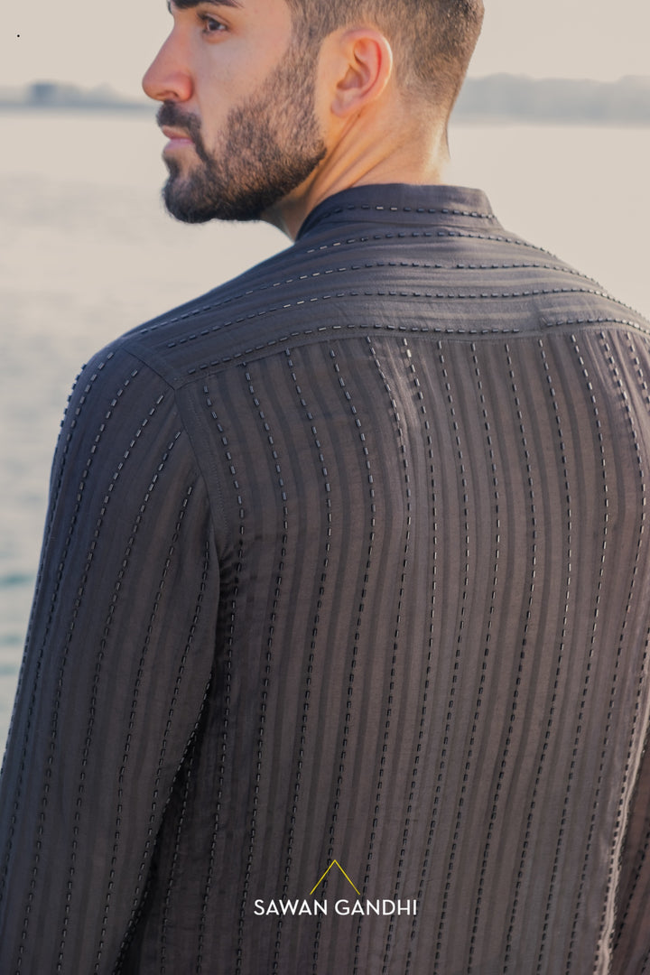 Black cutdana lines shirt