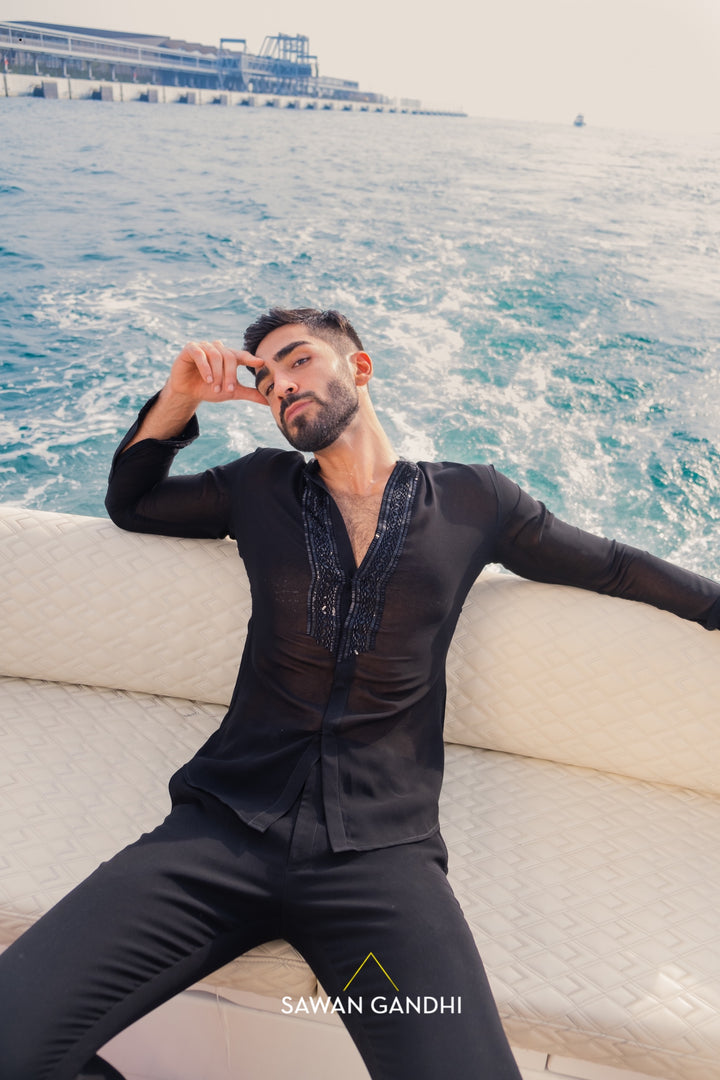 Black cutdana and sequins shirt