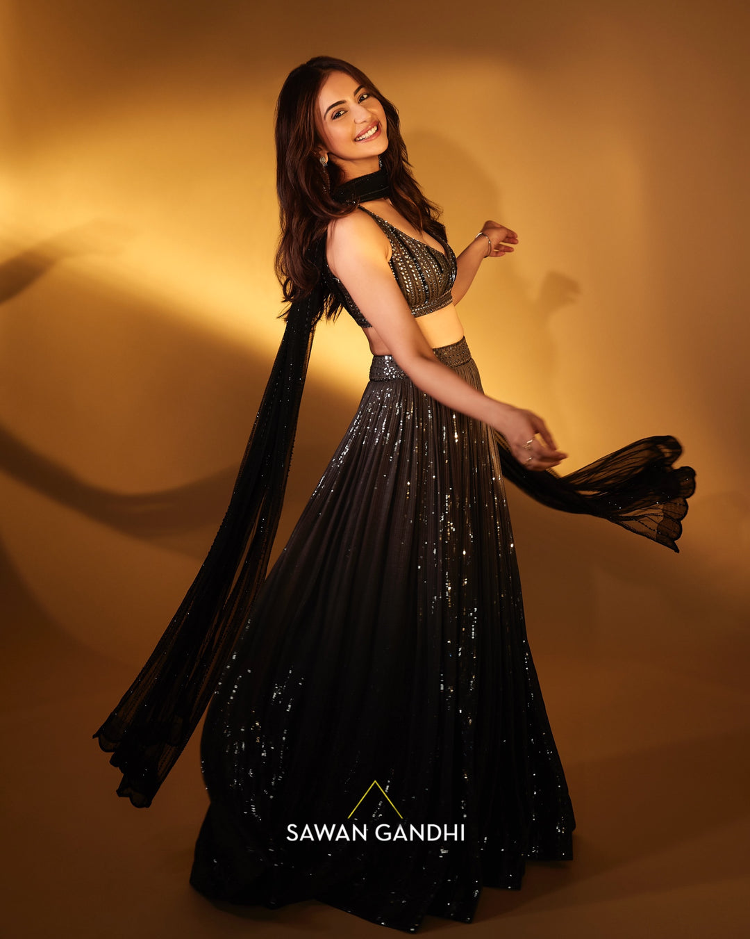Rakul Preet Singh in Grey to black ombre lehenga