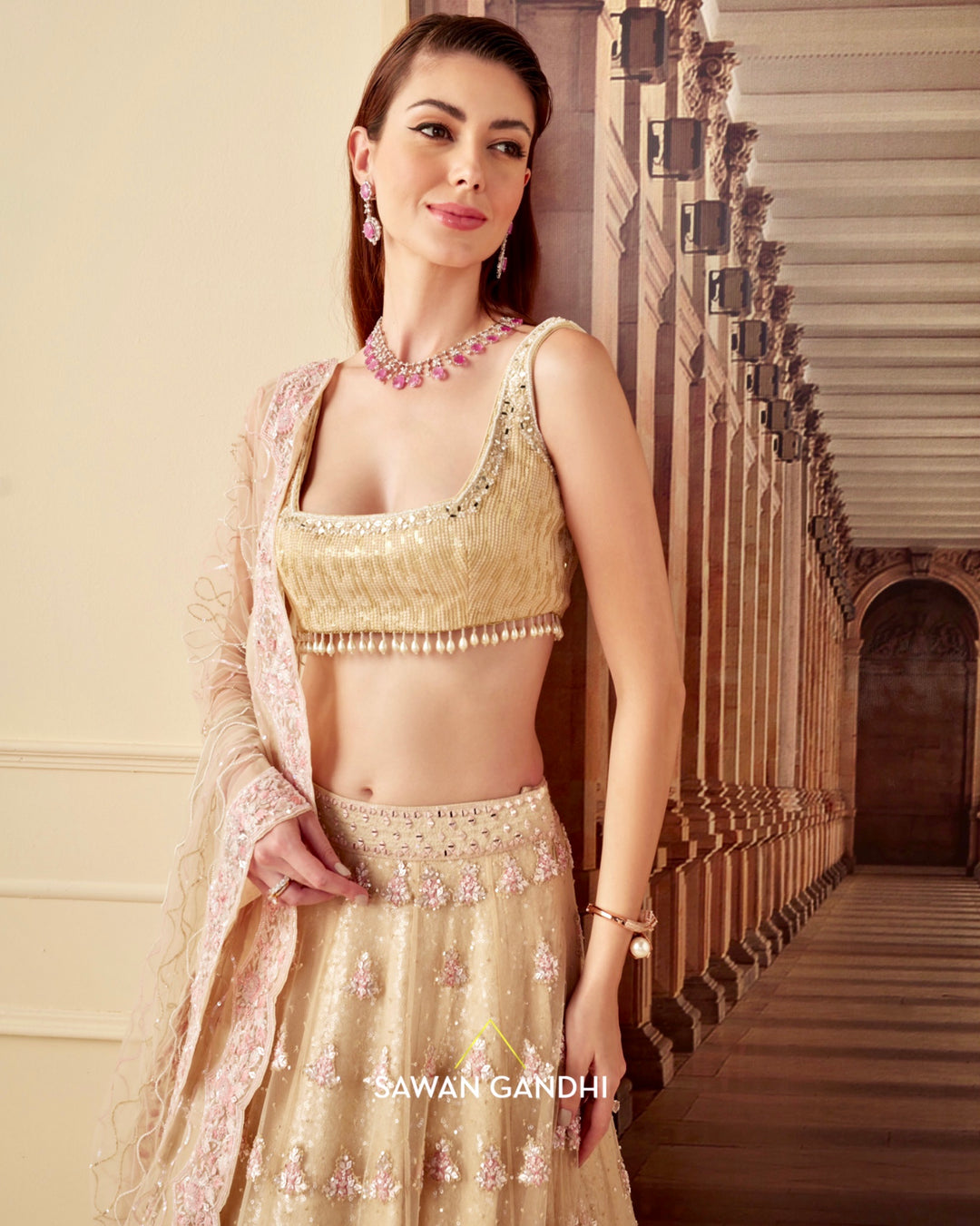 Gold sequins lehnga