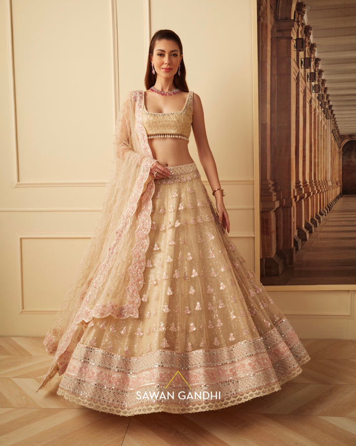 Gold sequins lehnga