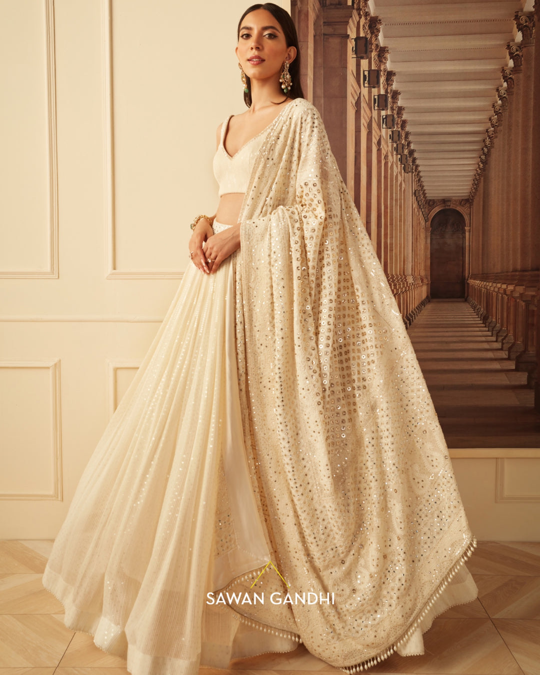 Ivory sequins lehnga