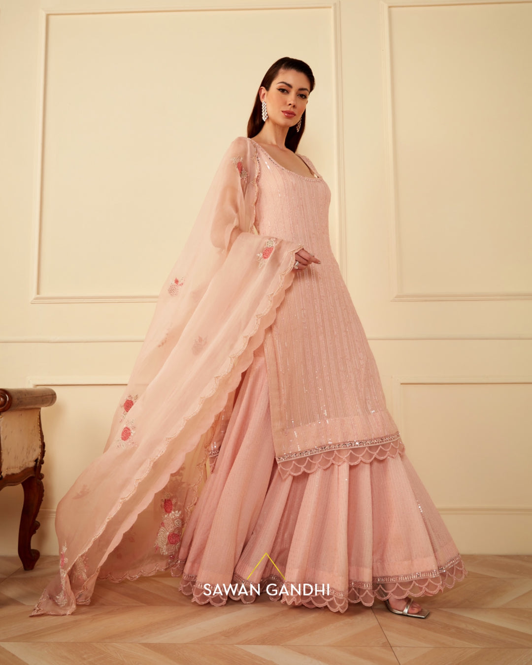 pink sharara dress Buy Pastel Pink Chanderi Sharara Suit With Cut Dana Sequins