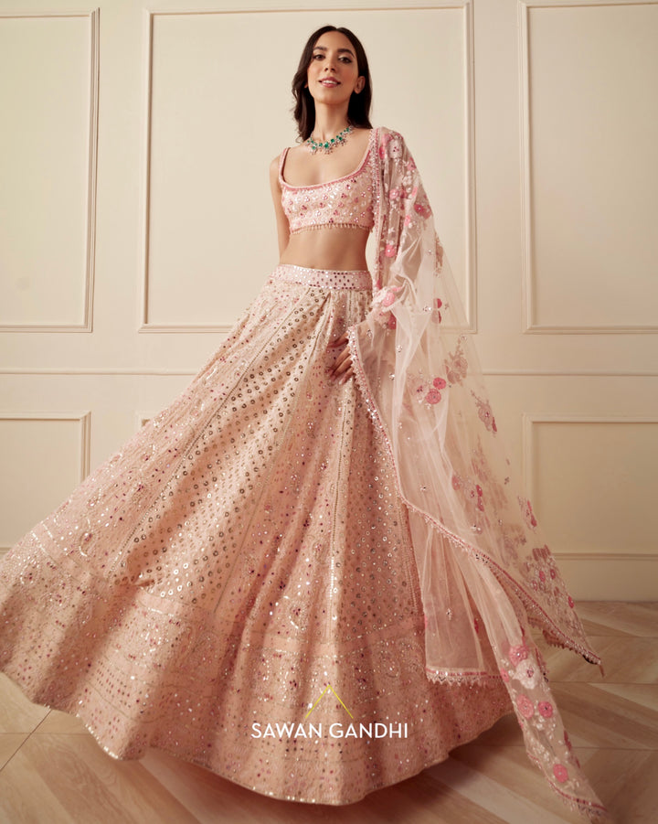 Peach Chikankari lehnga set