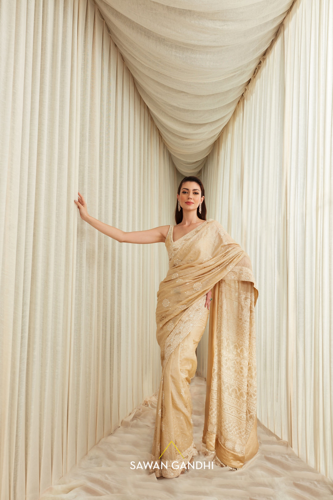 Tassar chikankari and sequins work saree