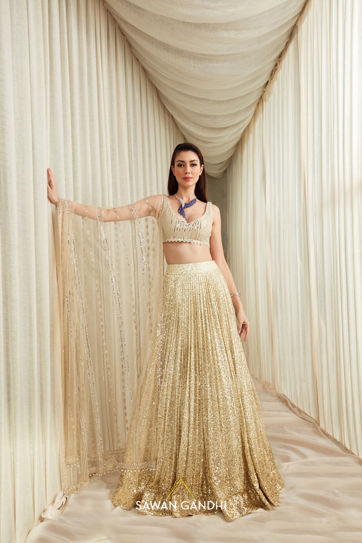 Almond sequins lehenga with mirror work dupatta