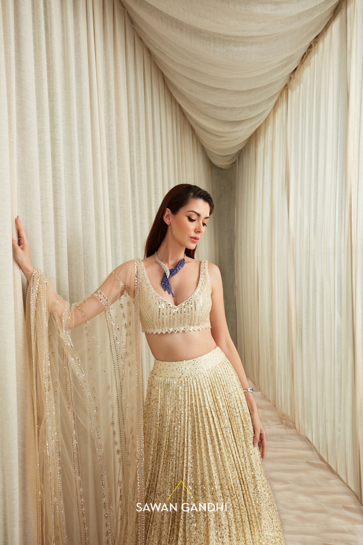 Almond sequins lehenga with mirror work dupatta