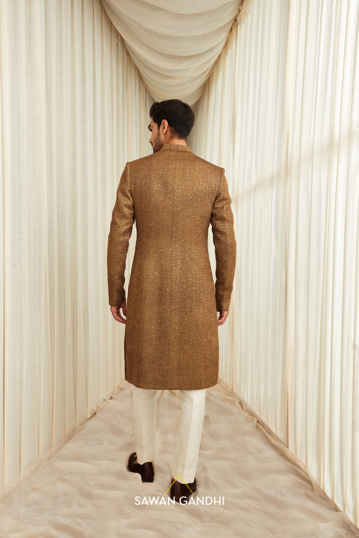 Coffee Golden Sequins Sherwani