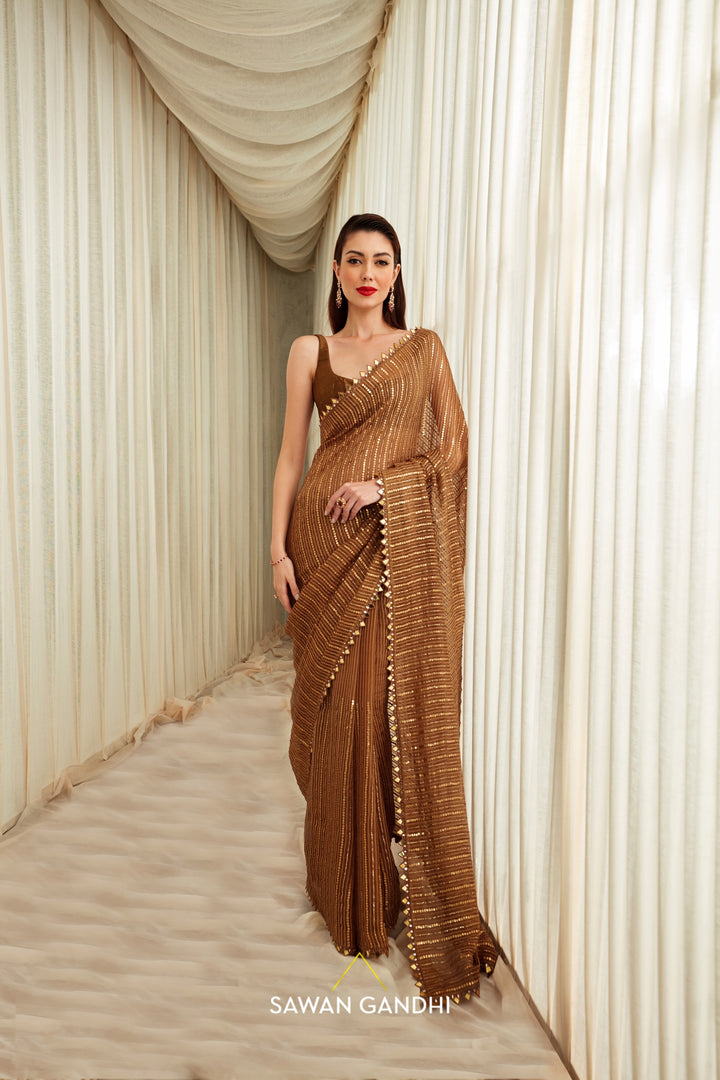 Dark gold gicha organza saree