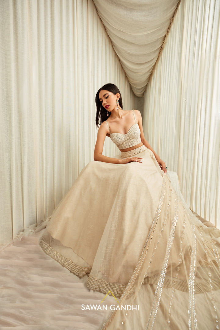 Almond organza Lehnga