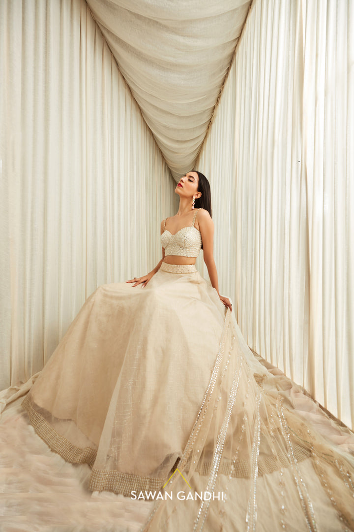 Almond organza Lehnga