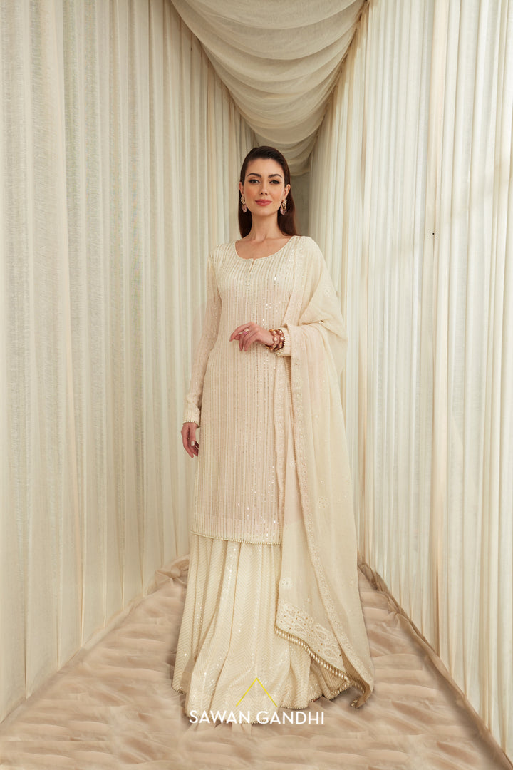 Ivory sequins sharara suit