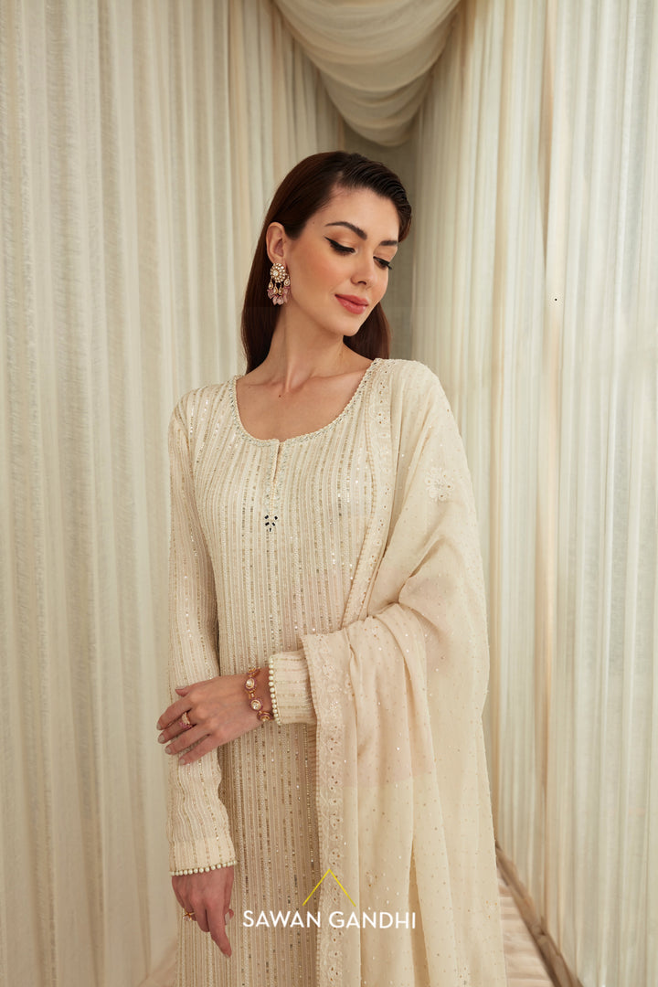 Ivory sequins sharara suit