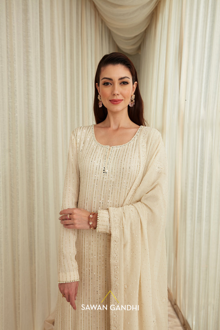 Ivory sequins sharara suit