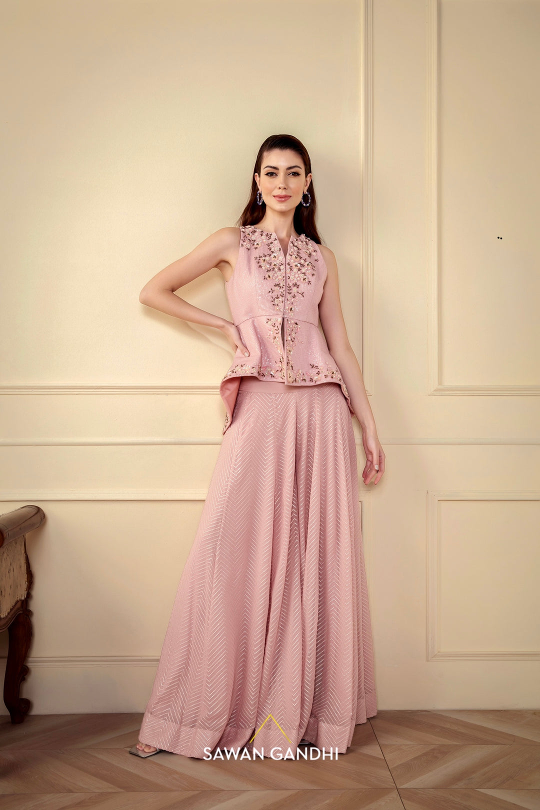 Rose gold sequins peplum set Sawan Gandhi Online Store Rose gold sequins peplum set Sawan Gandhi Online Store