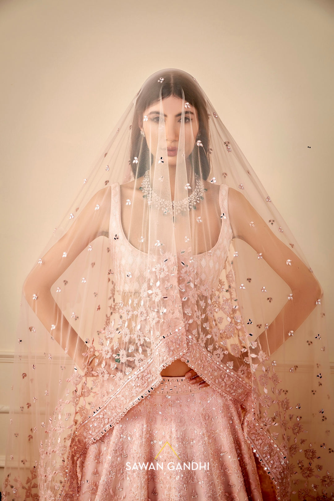 Blush pink organza lehnga