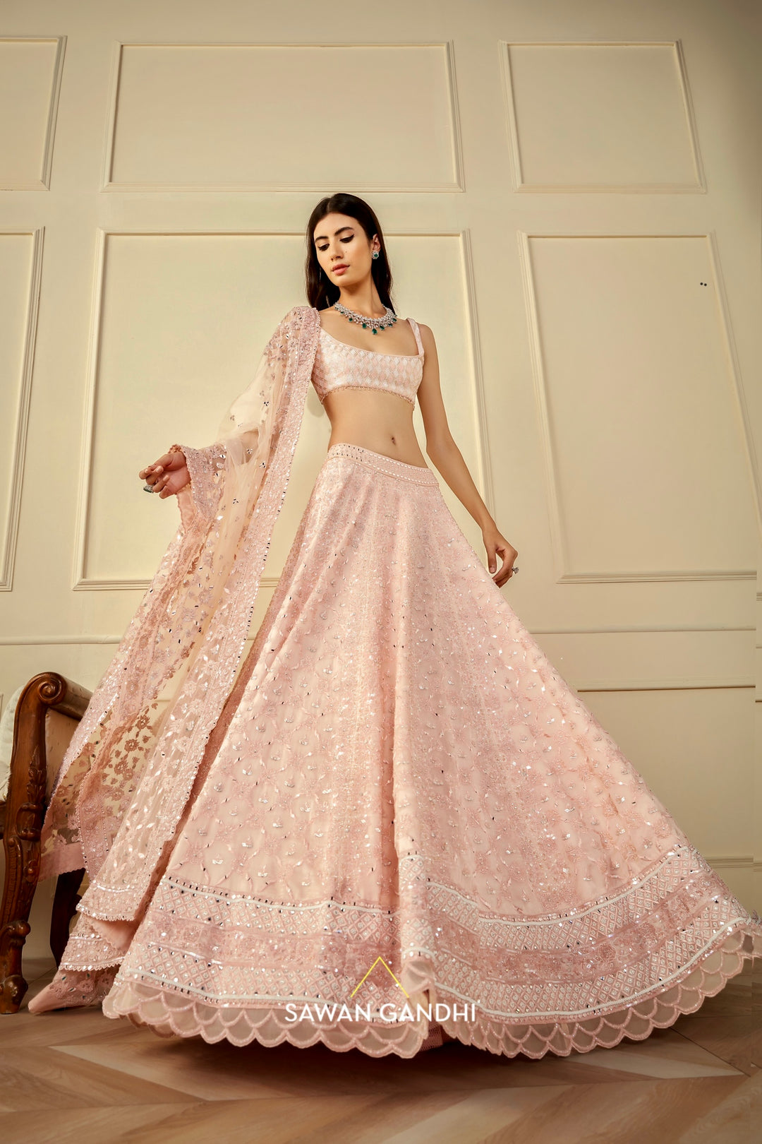 Blush pink organza lehnga