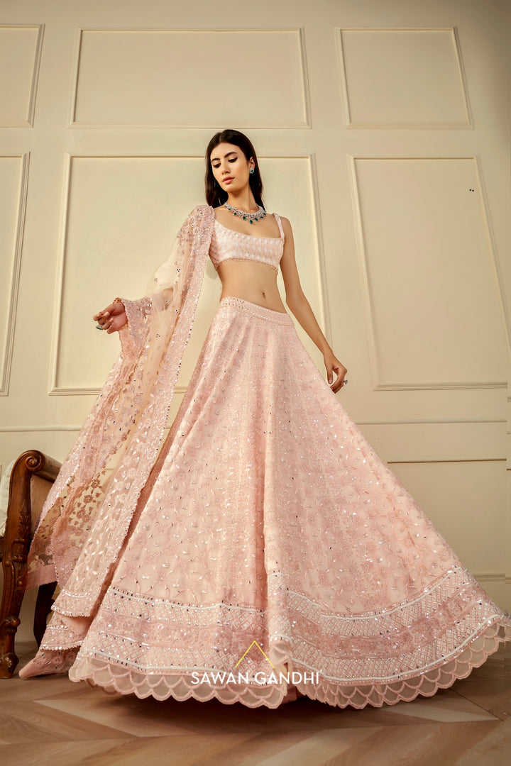 Blush pink organza lehnga