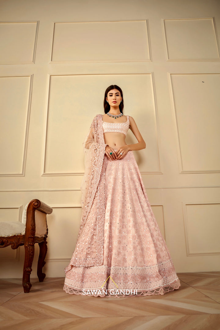 Blush pink organza lehnga