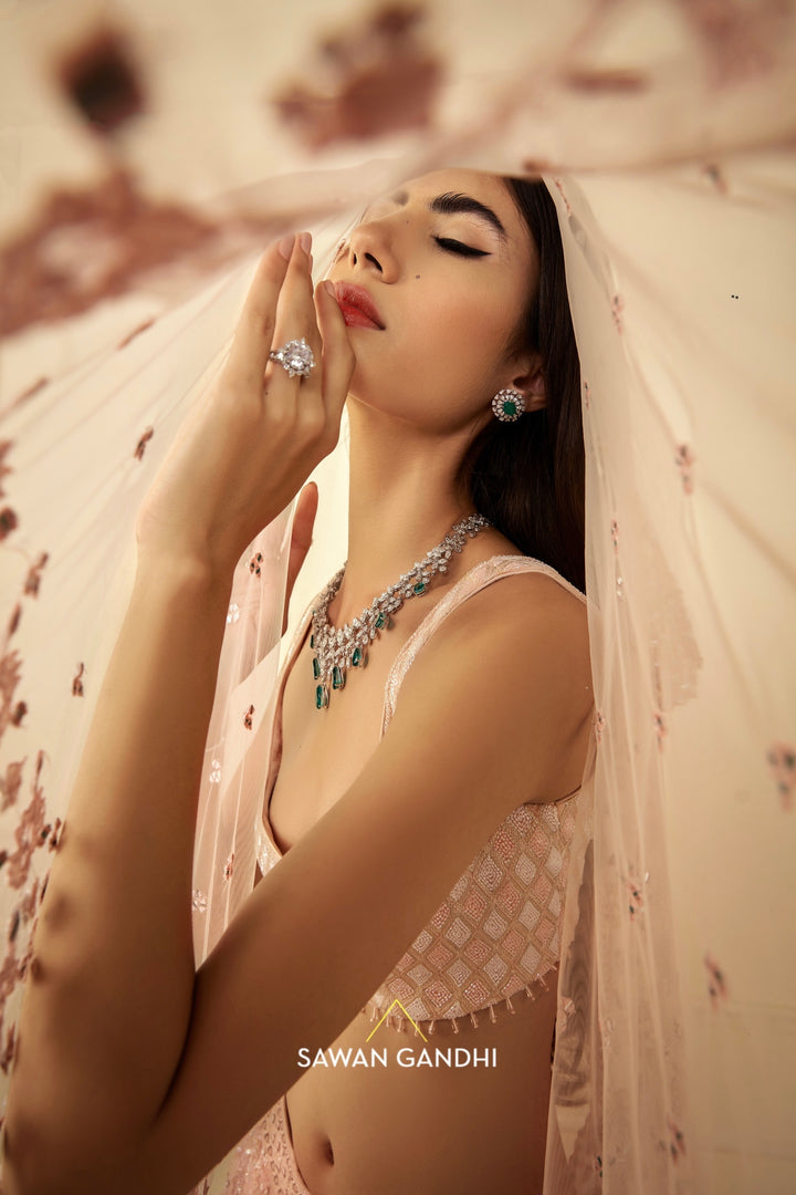 Blush pink organza lehnga