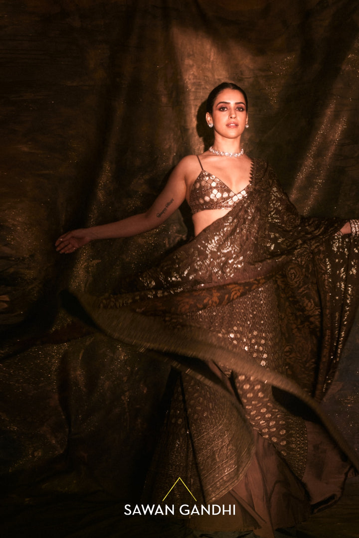 Sanya malhotra in coffee badla work lehenga