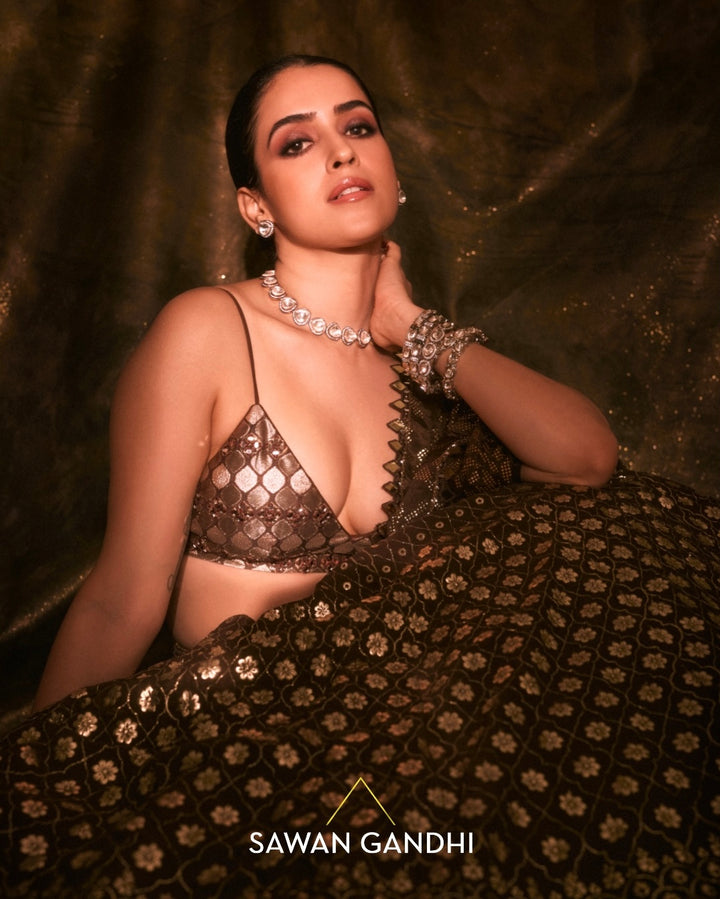 Sanya malhotra in coffee badla work lehenga