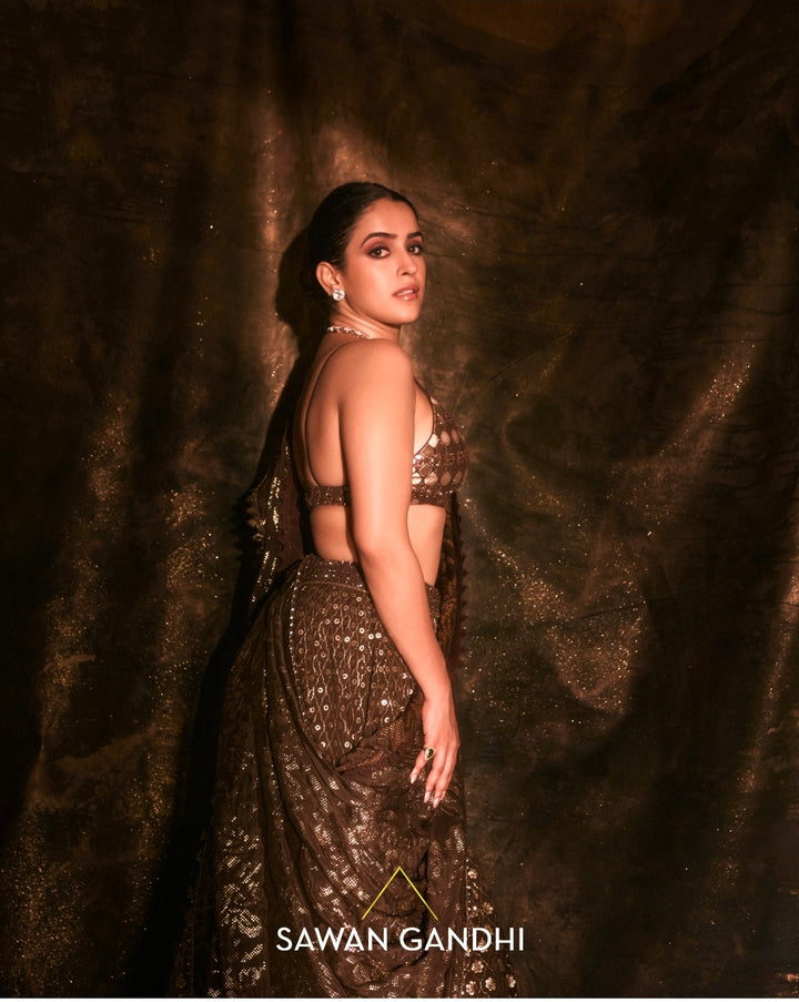 Sanya malhotra in coffee badla work lehenga