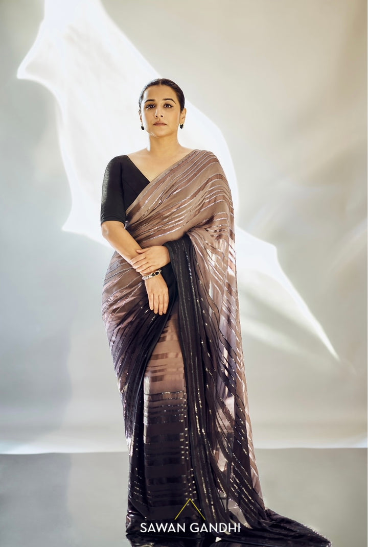 Vidya balan in Black to taupe ombre saree