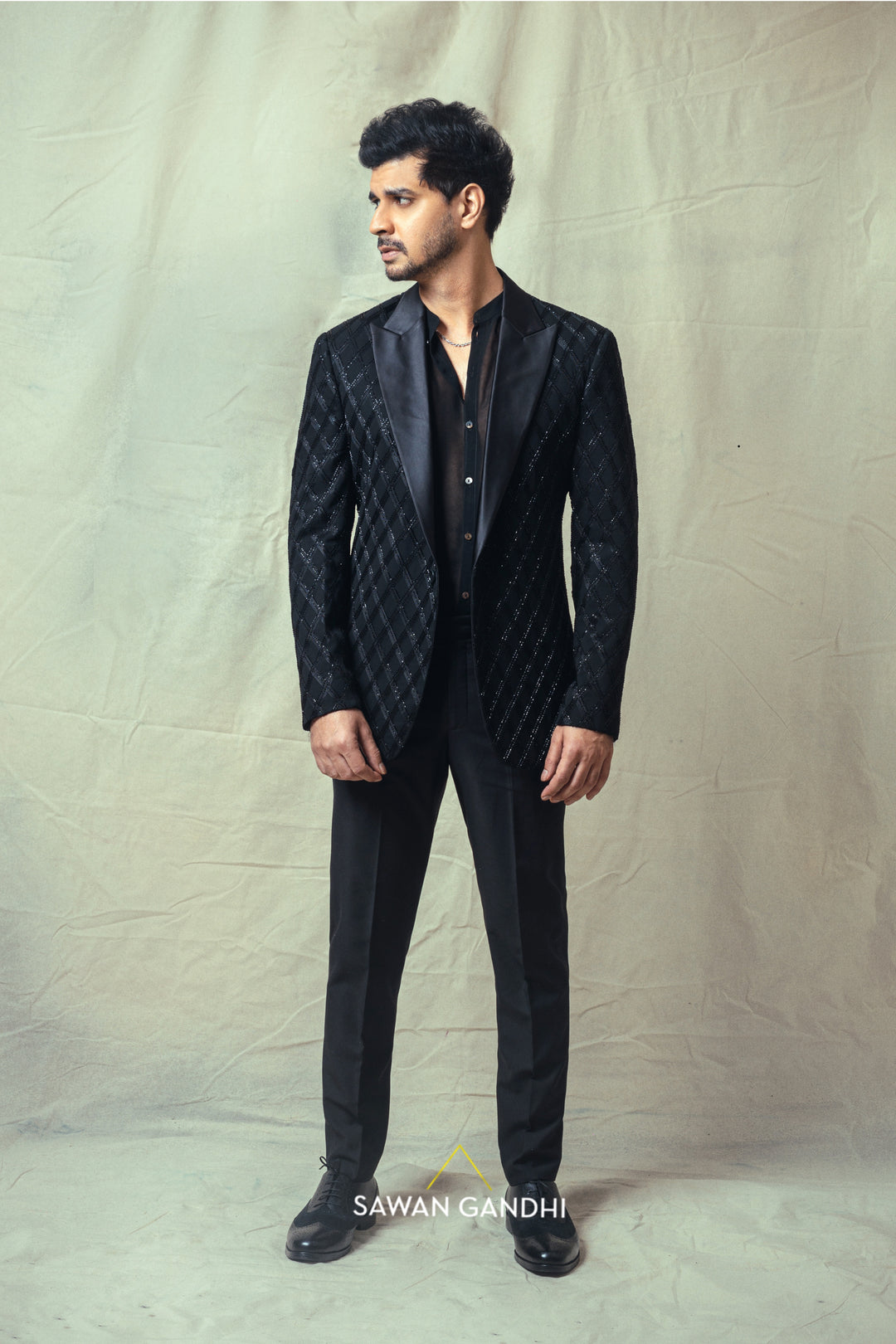 Tahir Raj bhasin in Black cutdana tux