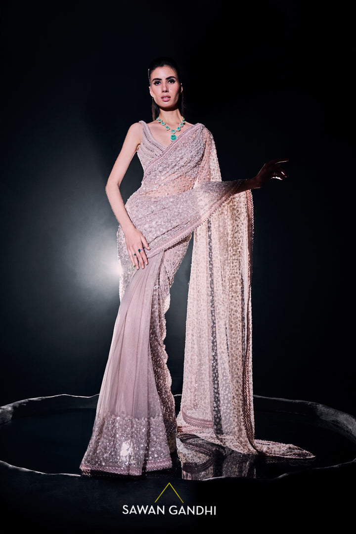 Blush pink sequins and cutdana saree